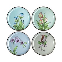 접시 그릇 Bicuzat 6 인치 도자기 스낵 플레이트 연회 디저트 아름다운 꽃무늬 4장 세트, 비