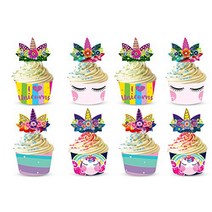 Unicorn Cupcake Topper Cases Muffin Wrapper Cake Decoration Rainbow Girls Kids Themed Birthday Party, 1