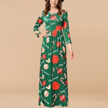 여성용 인쇄 드레스 크리스마스 데이 긴 소매 헷지 우아한 꽃 긴 드레스 드레스