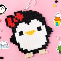 미리사몰B 캐릭터 디폼 블럭 8mm 도안 세트 폼폼 툭툭 미니 사각 고리 포함 패키지 끼우기 조립 입체 컬러 초등학생 장난감 취미 diy, 1개, 디폼블럭(펭귄)