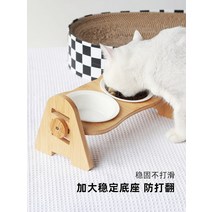 댕댕냥냥 경추를 보호하는 고양이 밥그릇 세라믹 비스듬한 나무 프레임 이중 그릇 물그릇 개 안티낙 펫 밥그릇681685008152