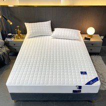 침대 패드 커버 베드 누빔 방수 퀸 매트리스 스커트 워싱 데일리 슈퍼싱글 호텔식 퀸즈, 180x200cm【3-15cm 이너 매트리스에 적합】, 힐튼침대-화이트