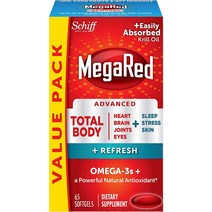 메가레드 Schiff MegaRed Advanced Total Body plus Refresh 쉬프 오메가3 피쉬오일 크릴오일 EPA DHA 금잔화 루테인 지아잔틴 함유 65정, x, 1개