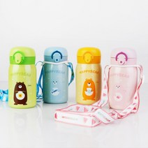 홈애니 SUS304 보온보냉 원터치 미니 텀블러 보온병 + 스트랩, 250ml, 그린 베어