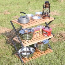 캠핑 감성 우드 원목 접이식 선반 테이블 3단 쉘프