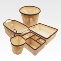 어솜 라탄 패턴 바스켓 다용도 수납 정리함 바구니, 4.라탄패턴 손잡이바구니(특대)