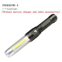 해외 USB 충전식 LED 손전등 XPE COB 램프 3 가지 조명 모드 방수 배턴 자석 램프 포함 자동 수리, package D, UK