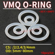 10PCS 두께 2/2.4/3/4mm 화이트 고무 씰 링 OD 5-80mm 내열성 식품 학 실리콘 링251487, OD 16mm (CS 2mm), WHITE