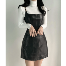 러블리힙 골드 체인 레더 플레어 뷔스티에 미니원피스