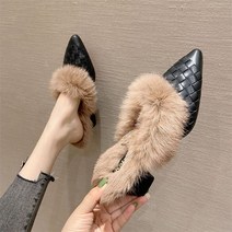 (당일출고)힐링제작소 여우 털 소 가죽 미들 힐 겨울 5.5cm