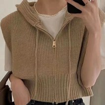 페이지 니트 후드 크롭 조끼