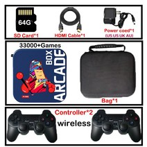 휴대용 프로젝터 아케이드 박스 50000 게임 클래식 레트로 비디오 Console-4K HD TV 모니터 호환 PSP/PS1/DC/나오미/NEOGEO, [03] BX 64G wireless, [01] EU