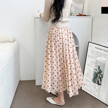 여자 밴딩 쉬폰 도트 땡땡이 롱 스커트 봄 가을 나들이룩