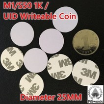 5 개 중국 매직 카드 Uid 변경 가능한 쓰기 가능 껌 유형 스틱 동전 배지 토큰 M1 S50 13.56MHz NFC IC 접착제 키 태그 Keyfobs, WHITE