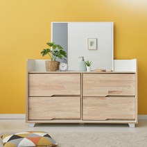 [바스포르] 편백나무원목 4단 전도방지 1200 와이드서랍장 화장대, 내츄럴화이트