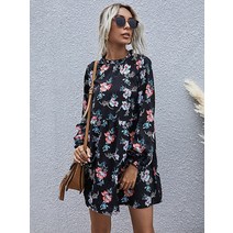 FANSYLI 여름 여자 퍼프 소매 잔꽃 원피스 미디엄 3F