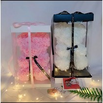 [레터링+케이스+LED조명] 로즈베어 장미곰 장미곰돌이 이벤트꽃 장미꽃인형 프로포즈 발렌타인데이 화이트데이 빼빼로데이 특별한날 결혼 입학식 졸업식 기념일 크리스마스 선물_쯔야코드, 리본베어-핑크[러브레터링+선물케이스+LED조명]