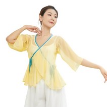 난타 공연 복 댄스 Women s Sheer Shirt 클래식 블라우스 긴 소매 발레 탑스 Activewear Chinese Traditional Style Loose