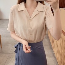 티데일리 몬드 린넨 반팔 셔츠 여성 여름 오픈 카라 박스 남방