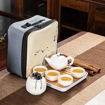다도세트실용고급다판여행다기 세트휴대용가방, 찻잎통-한주전자네잔-캔버스백A1