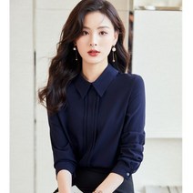 코발트 블루 셔츠 파란색 블라우스 남방 난방 네이비 봄 기질 하이 엔드 전문 공식적인 시폰 사무실 숙녀 작업 탑스