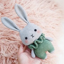 Ogfaour DIY 코바늘 동물 인형뜨기 패키지 태교뜨개질 키트 집콕취미 귀여운 애착인형, 그린 토끼, 1개