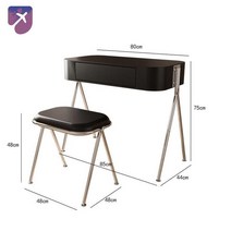 좌식화장대 화장대 화장품 정리대 조명 미니멀, 블랙 테이블+의자, 인조판
