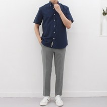 더셔츠스튜디오 반팔 루즈핏 면혼방 옥스포드 버튼다운 셔츠