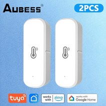 AUBESS WiFi 온도 습도 센서 실내 온도계 습도계 스마트 홈 보안 경보 시스템 Tuya Smart Life alexa용, 02 2Pcs