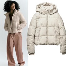 ZARA 베이지 하이넥 후드 숏 패딩 점퍼