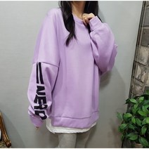 상상그이상 여성용 국내제작 빅사이즈 레이어드 티셔츠 포인트 오리지널 뒷면 레터링 기모 맨투맨 티셔츠