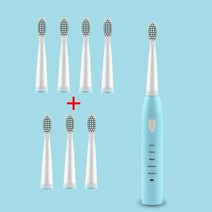 울트라 소닉 전동 칫솔 USB 충전 워셔블 화이트닝 부드러운 헤드 성인용 타이머 JAVEMAY J110, [06] blue set