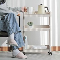 감성 파스텔톤 슬림 틈새 이동식 수납 선반 트롤리 3단 4단 무빙카트, 화이트