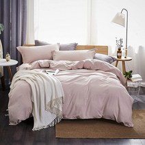 드리밍 와피티 이불보 100% 세모(washed) 극세사 3종 침구 세트 단색 - 지퍼 잠금 및 고정용 귀퉁이 묶음 끈이 있는 부드럽고 통기성이 좋은 (그레이 퀸)