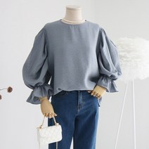 제인준 레테 벌룬 퍼프 소매 블라우스