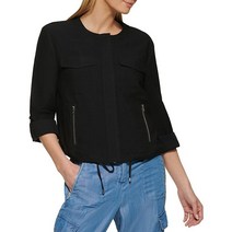 DKNY 여자용 드로스트링 집업 경량 재킷 블랙 블랙
