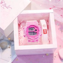 남녀커플손목시계 무드 트렌드 투명 디지털 힙합 남자 중소 유니콘 전자시계 3008015208, 투명 핑크 면 _숏 데이지 실리콘팔찌