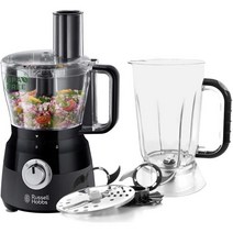 진공블렌더 소형 대형 이유식 카페용 닭가슴살믹서기 푸드프로세서 Russell Hobbs 푸드 프로세서 매트 블랙1.5l 블렌더 부착물 2.5l 믹싱 볼 절단 격자용 스테인리스 스틸, 푸드 프로세서 블랙