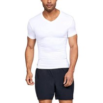 언더아머 Under Armour 남성용 택티컬 히트기어 콤프레션 V-넥 티셔츠 미디엄 화이트 152955, Small, Black (001)/Clear