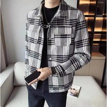 Momolatti 남성 모직물 위위브렌 체크 프린트 크링클 자켓
