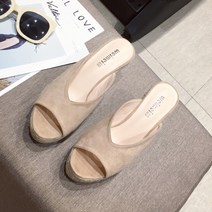 여성 스웨이드 에스파듀 웨지힐 10cm 키높이 통굽 슬리퍼