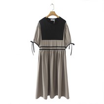 M-4XL 큰 사이즈 세련된 배색 여름원피스 단정한 하객원피스 여성 봄 여름 빅사이즈옷