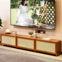 거실 TV 장식장 라탄 티브다이 티비장 낮은 거실장, 조립 라탄 낮은 거실장 80x32x40