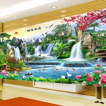 흐르는 강 폭포수 산수화 3D 보석 십자수 큐빅 아트 공예 취미 재물운 돈이 들어오는 보석공예, 풀드릴 250x105cm 송구 30 더 매치