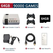 레트로 게임 PS1/PSP/DC/N64 117000 게임용 슈퍼 콘솔 X 큐브 4K 미니 TV 박스 비디오 콘솔 2.4G 무선 패드 포함, Cube-64G-706W-2, EU, Cube-64G-706W-2+EU, 없음