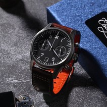 Escapement TimeQuartz 6S21 운동 조종사 Flieger 크로노 그래프 시계 블랙 다이얼 40mm 방수 50M