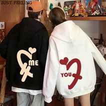 JUST FEEL!NG 커플 후드맨투맨 긴팔 상의 데일리 맨투맨 후드 커플룩 데이트 커플맨투맨 오버핏 긴팔티 커플티
