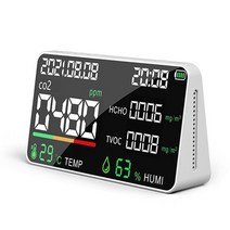 다기능 공기질 측정기 CO2 HCHO TVOC 감지기 온도 습도 테스터 시간 날짜 표시 C타입 인터페이스, as show