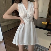 Momolatti 여성 쉬폰원피스 미니 원피스 홀터넥 브이넥 슬림 원피스