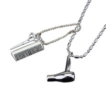 OEM 유니섹스 헤어 드라이어 가위 빗 펜던트 체인 목걸이 이발사 키트 미용사 선물, Silver